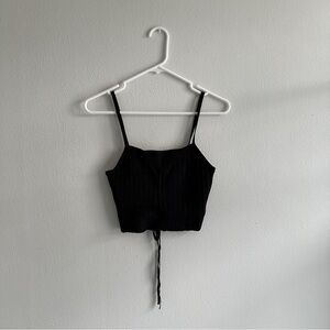 Cropped Black Knit Corset Style Tie-Up Tanktop